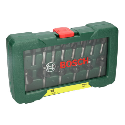 Bosch frezenset-HM, 15-delig, diameter 8 mm schacht