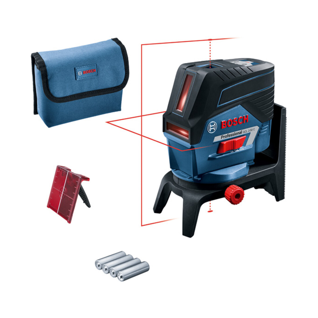Bosch GCL 2-50 C combilaser met 4 x 1,5 V LR6 (AA) batterijen RM 2 accu adapter