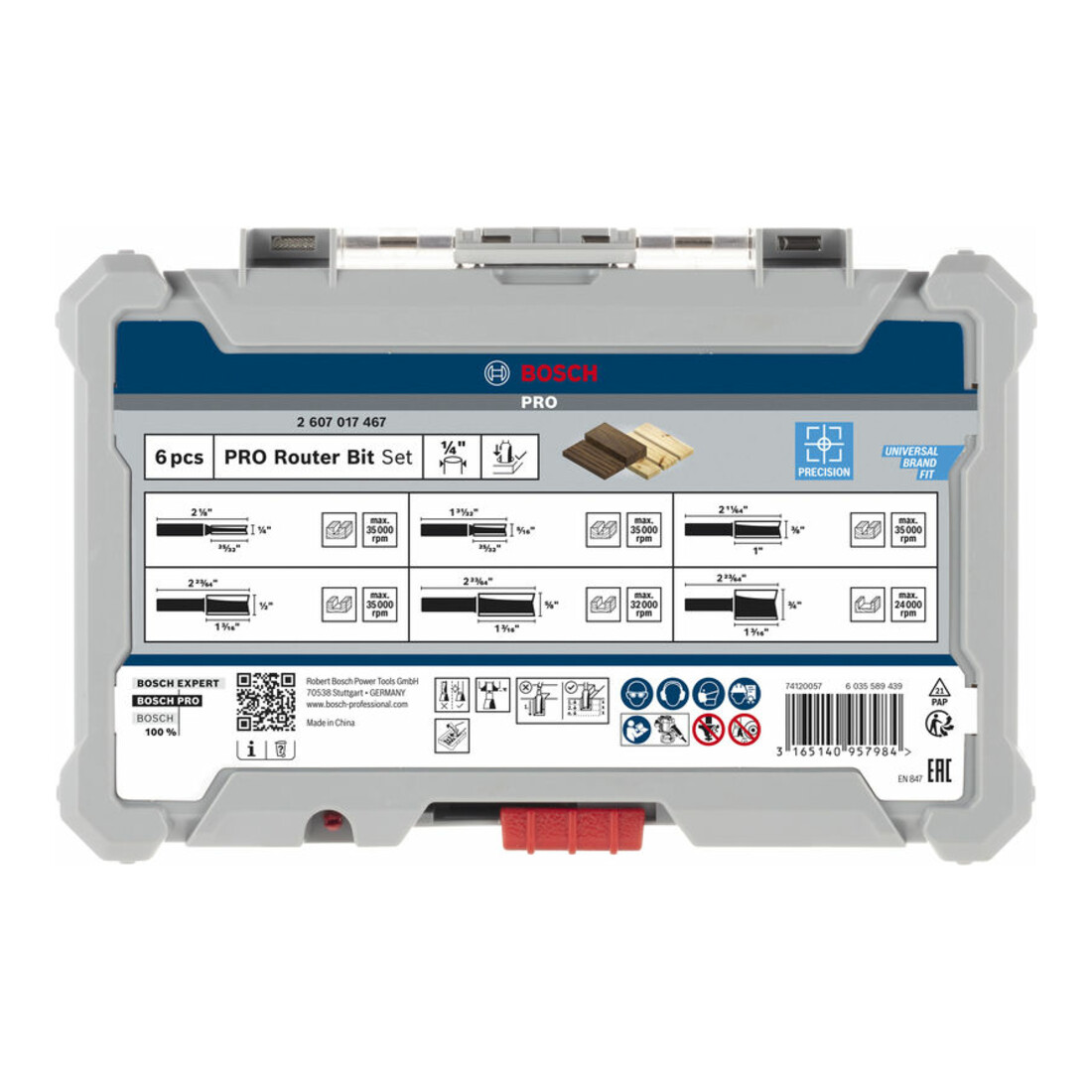 Bosch groeffrees set 1/4" schacht 6 delig