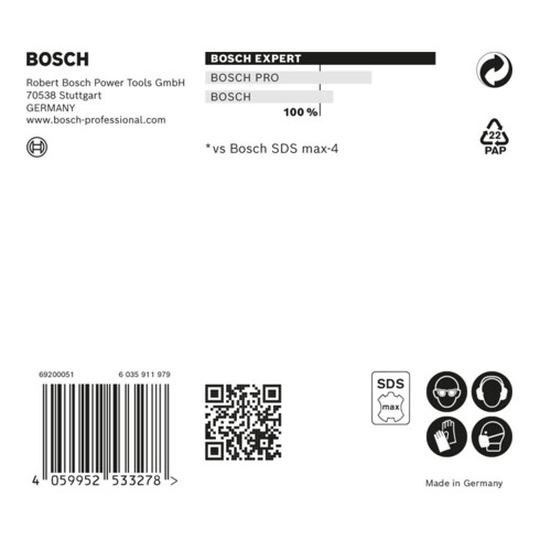 Bosch Hartmetall-Hammerbohrer SDS-max EXPERT„8X“ SDS-max,⌀xganze Länge: 30X520mm