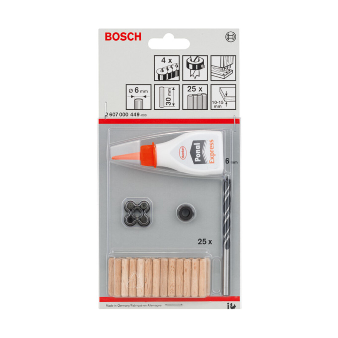 Bosch Holzdübel-Set 32-teilig 6 mm 30 mm