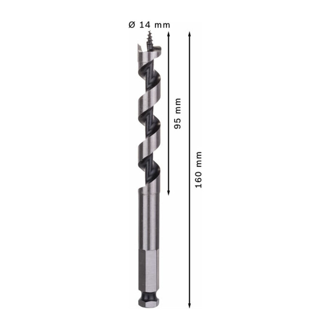 Bosch Holzschlangenbohrer Sechskant 14 x 95 x 160 mm d 11,1 mm