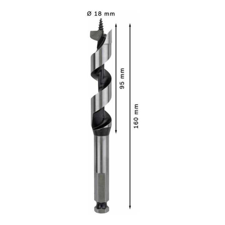 Bosch Holzschlangenbohrer Sechskant 18 x 95 x 160 mm d 11,1 mm