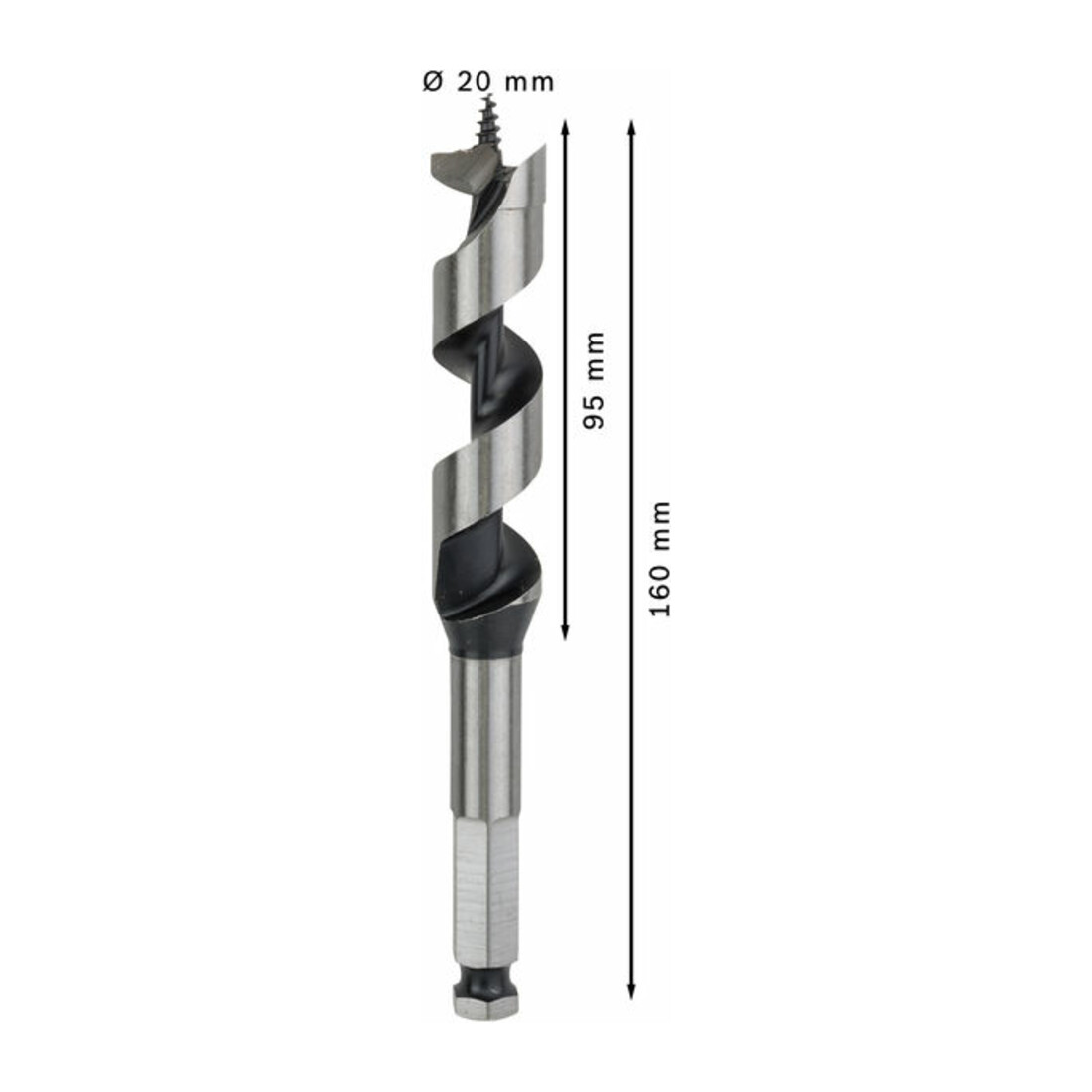 Bosch Holzschlangenbohrer Sechskant 20 x 95 x 160 mm d 11,1 mm