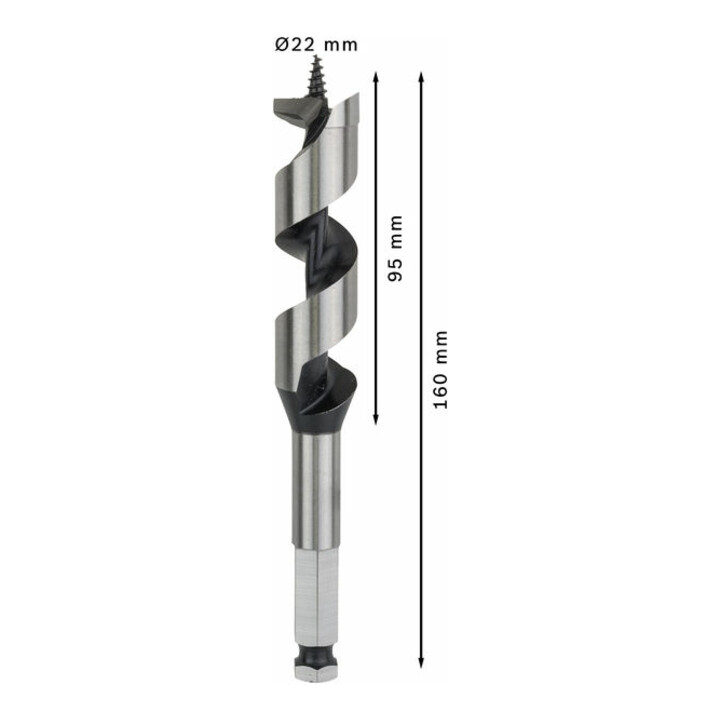 Bosch Holzschlangenbohrer Sechskant 22 x 95 x 160 mm d 11,1 mm