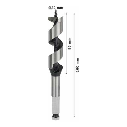 Bosch Holzschlangenbohrer Sechskant 22 x 95 x 160 mm d 11,1 mm