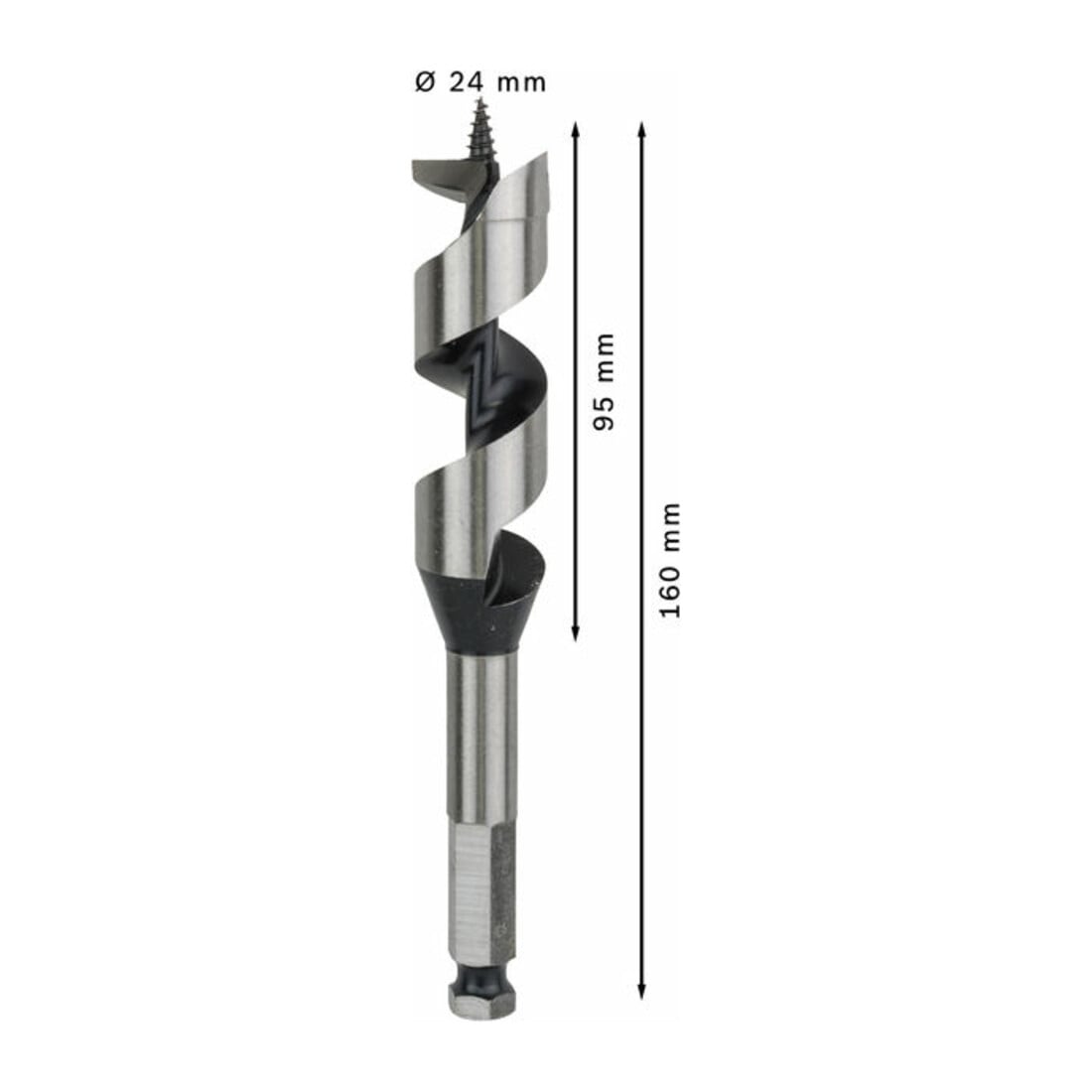 Bosch Holzschlangenbohrer Sechskant 24 x 95 x 160 mm d 11,1 mm