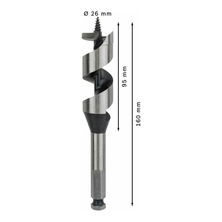 Bosch Holzschlangenbohrer Sechskant 26 x 95 x 160 mm d 11,1 mm