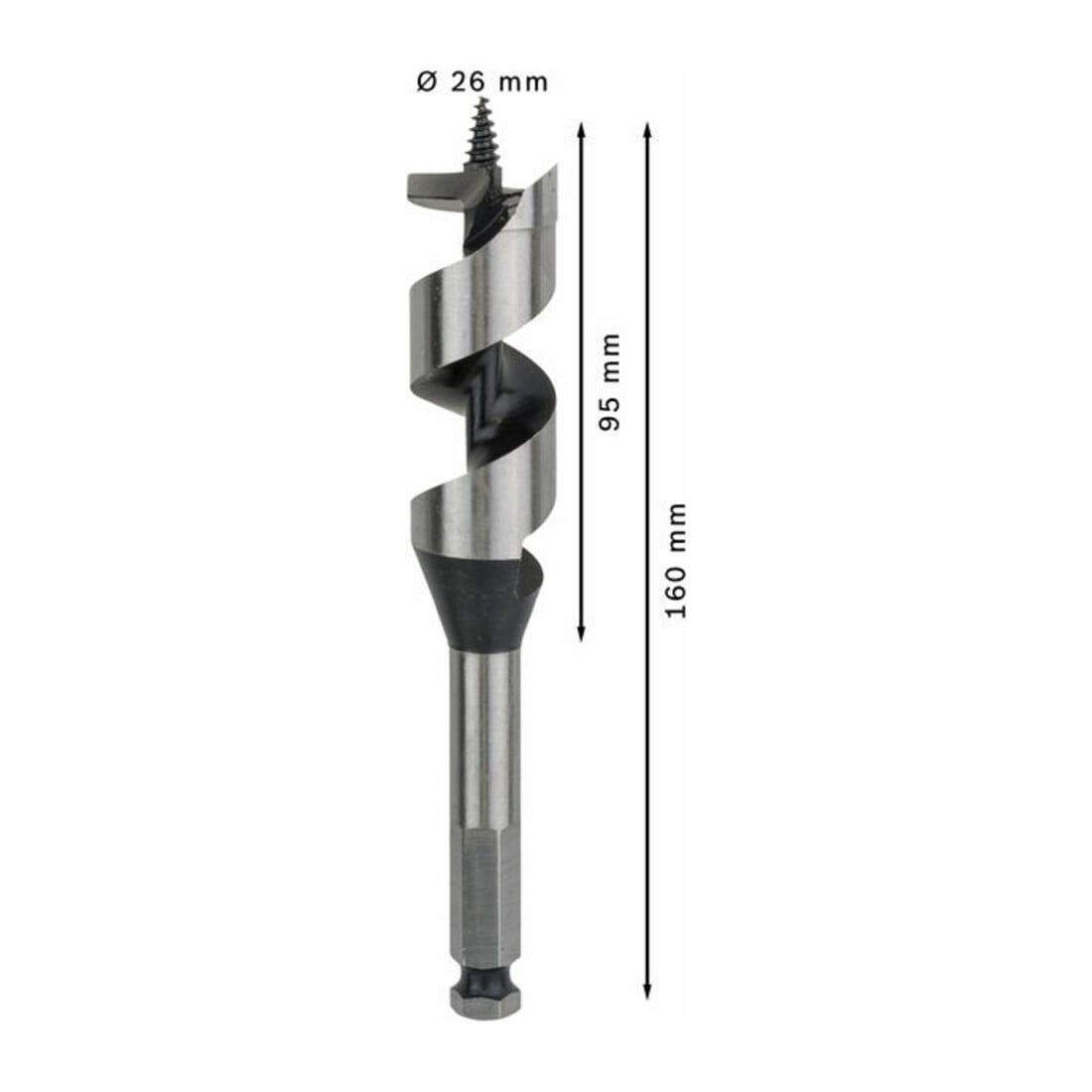 Bosch Holzschlangenbohrer Sechskant 26 x 95 x 160 mm d 11,1 mm