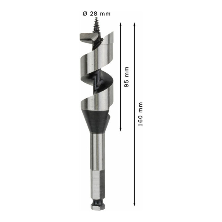 Bosch Holzschlangenbohrer Sechskant 28 x 95 x 160 mm d 11,1 mm