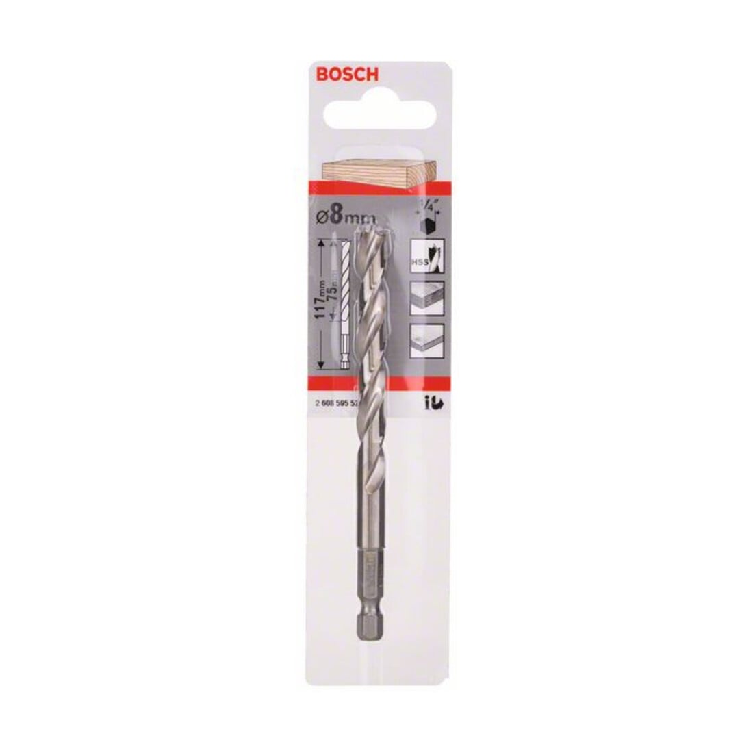Bosch Holzspiralbohrer mit 1/4"-Sechskantschaft 8 x 75 x 117 mm