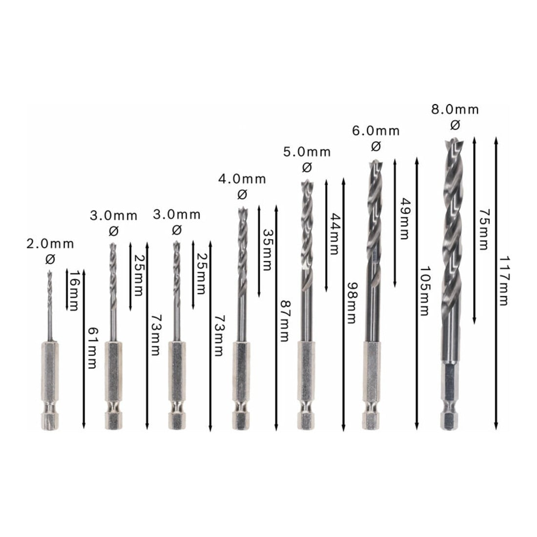 Bosch Holzspiralbohrer-Set Robust Line 1/4"-Sechskantschaft 7-teilig 2 - 8 mm