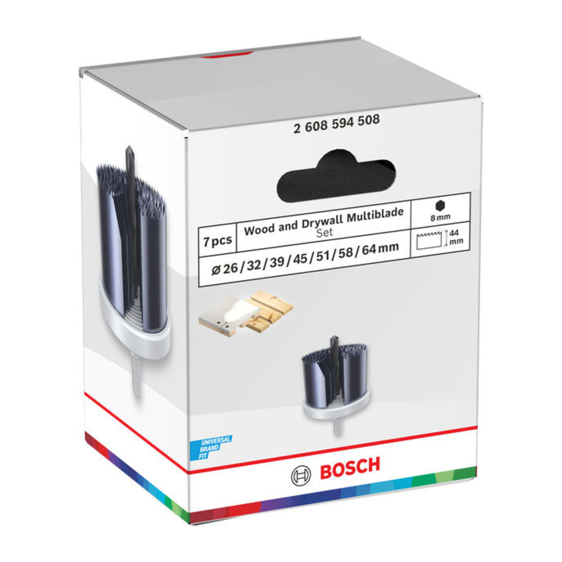 Bosch Hout- en gipsplaat gatenzaagset met opzethouder, 26/32/39/45/51/58/64 x 44 mm
