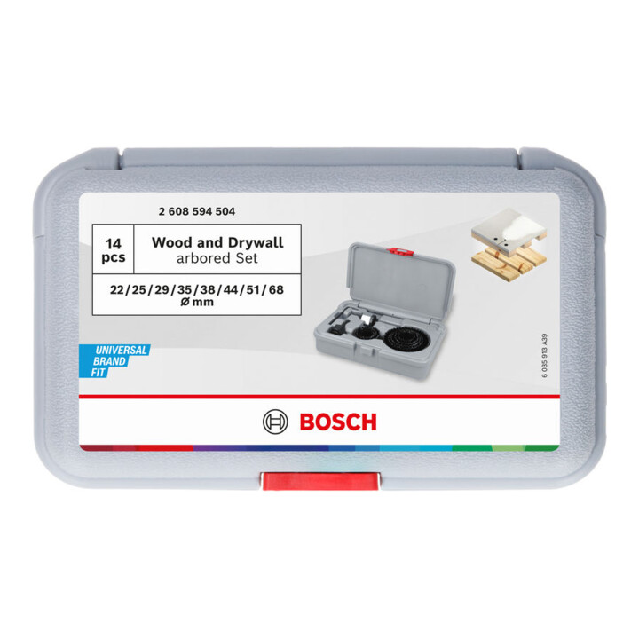 Bosch Hout- en gipsplaat gatenzaagset met opzethouder + centreerboor, 22-68x15 mm