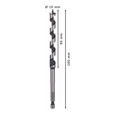 Bosch houtboor zeskant 10 x 95 x 160 mm d 6,35 mm