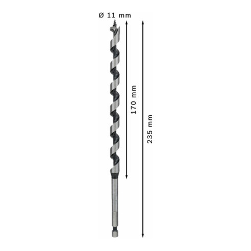 Bosch houtboor zeskant 11 x 170 x 235 mm d 6,35 mm