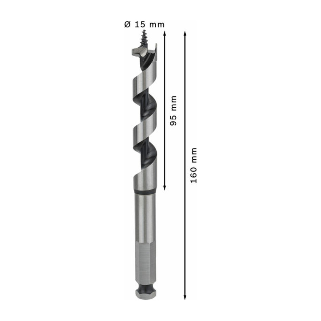 Bosch houtboor zeskant 15 x 95 x 160 mm d 11,1 mm