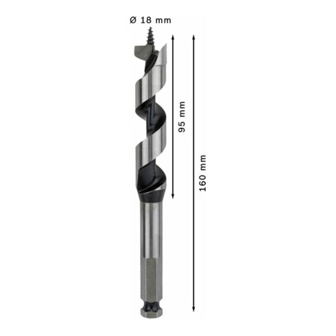 Bosch houtboor zeskant 18 x 95 x 160 mm d 11,1 mm