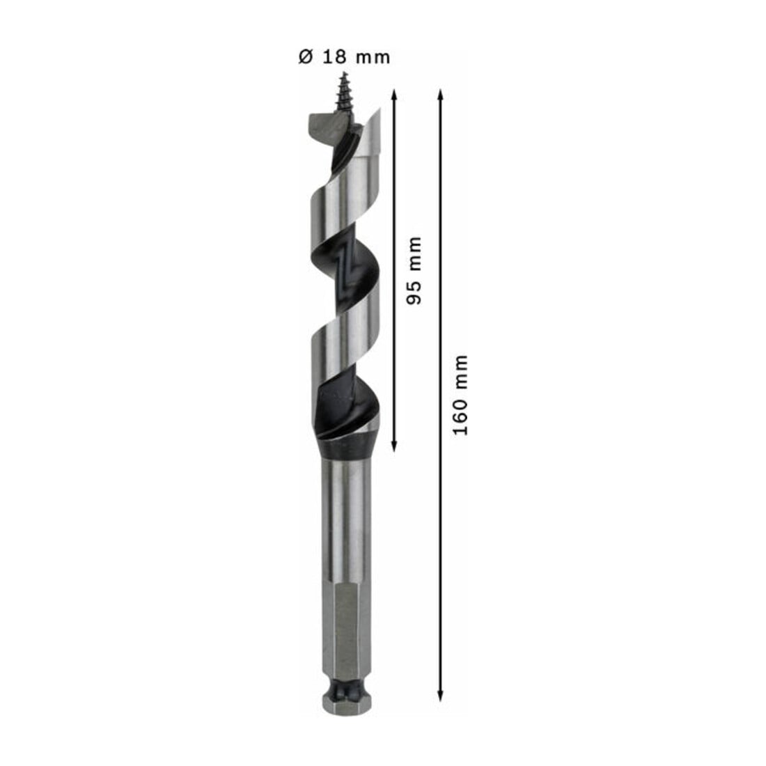 Bosch houtboor zeskant 18 x 95 x 160 mm d 11,1 mm
