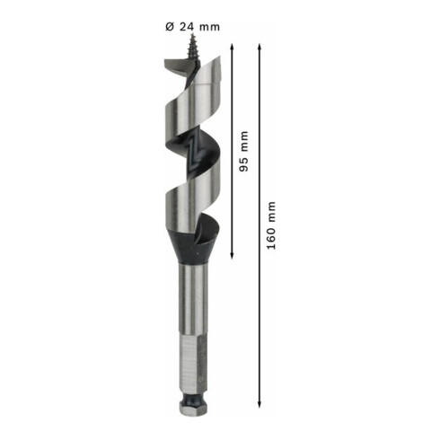 Bosch houtboor zeskant 24 x 95 x 160 mm d 11,1 mm
