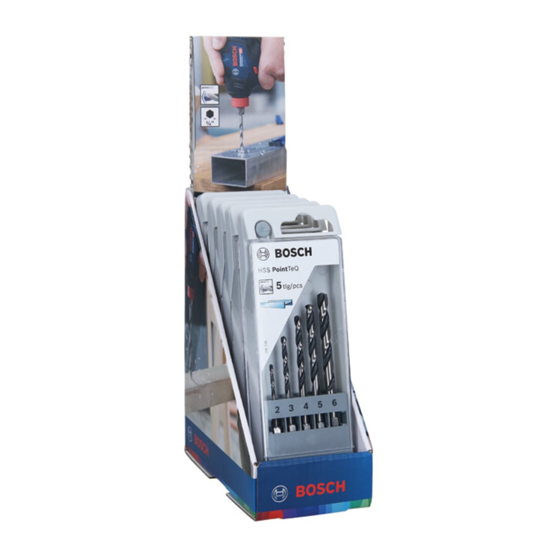 Bosch HSS PointTeQ Sechskantbohrer-Set in Theken-Display, 2–6 mm <br />(2 607 002 825) 5-teilig