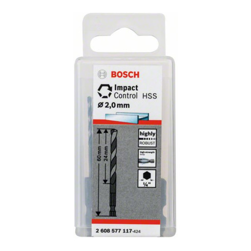 Bosch HSS Spiralbohrer Impact Control mit Sechskantschaft 2 x 24 x 60 mm