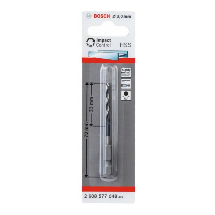 Bosch HSS Spiralbohrer Impact Control mit Sechskantschaft 3 x 33 x 72 mm