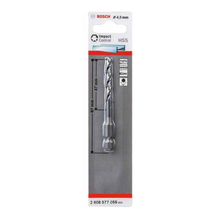 Bosch HSS Spiralbohrer Impact Control mit Sechskantschaft 4,5 x 47 x 87 mm