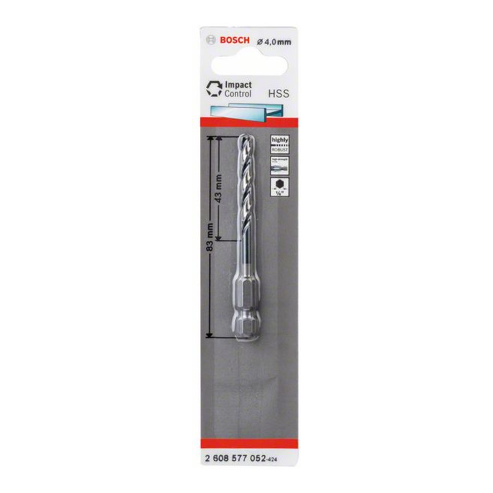 Bosch HSS Spiralbohrer Impact Control mit Sechskantschaft 4 x 43 x 83 mm