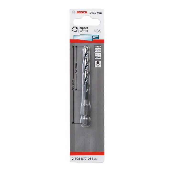 Bosch HSS Spiralbohrer Impact Control mit Sechskantschaft 5 x 52 x 91 mm
