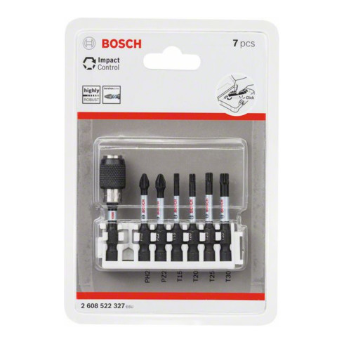 Bosch Impact Control 7-delige schroevendraaier bitset PH2 PZ2 T15 T20 T25,T30 50 mm