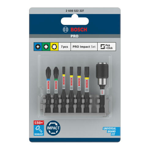 Bosch Impact Control 7-delige schroevendraaier bitset PH2 PZ2 T15 T20 T25,T30 50 mm