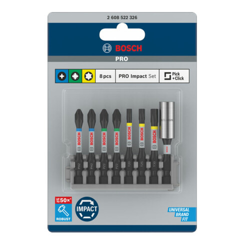 Bosch Impact Control 8-delige schroevendraaier bitset 2 x PH2 2x PZ2 T20 T25 T30 50 mm
