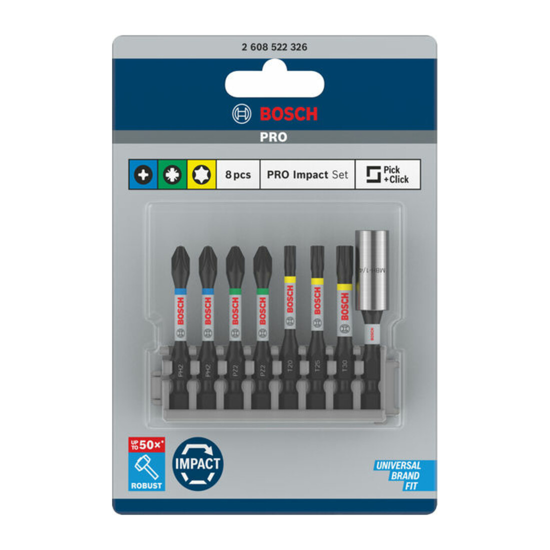 Bosch Impact Control 8-delige schroevendraaier bitset 2 x PH2 2x PZ2 T20 T25 T30 50 mm