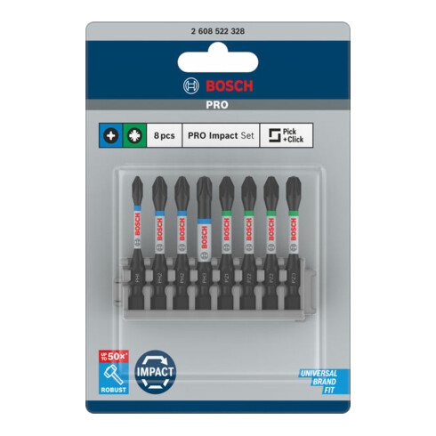 Bosch Impact Control 8-delige schroevendraaier bitset PH1 3x PH2 PH3 2 x PZ2 PZ3 50 mm