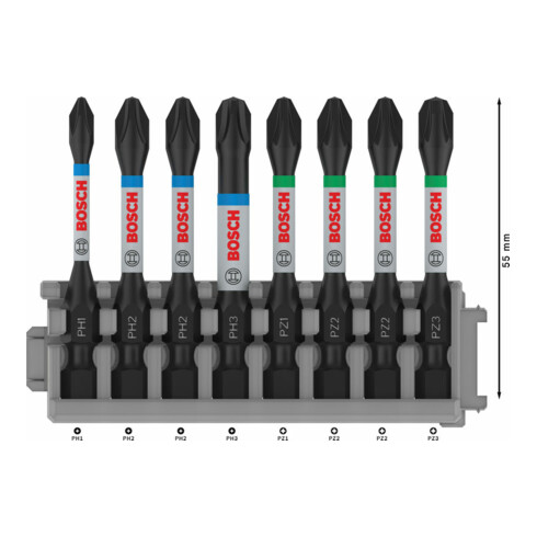 Bosch Impact Control 8-delige schroevendraaier bitset PH1 3x PH2 PH3 2 x PZ2 PZ3 50 mm