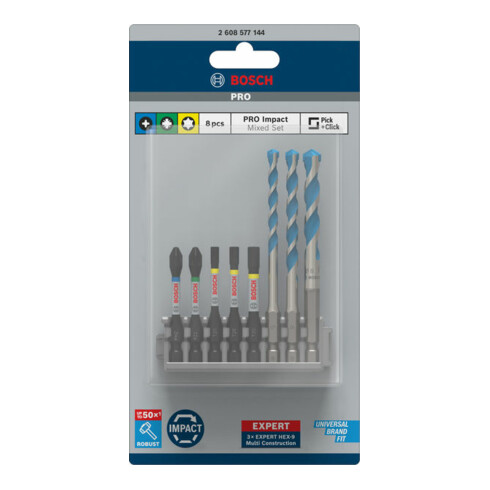 Bosch Impact Control Schrauberbitpack 8-teilig gemischt mit Mehrzweckbohrer