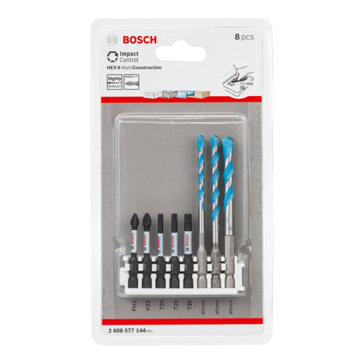 Bosch Impact Control Schrauberbitpack 8-teilig gemischt mit Mehrzweckbohrer