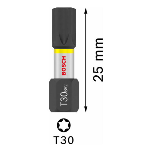 Bosch Impact T30 25 mm 25 pièces. Pour tournevis