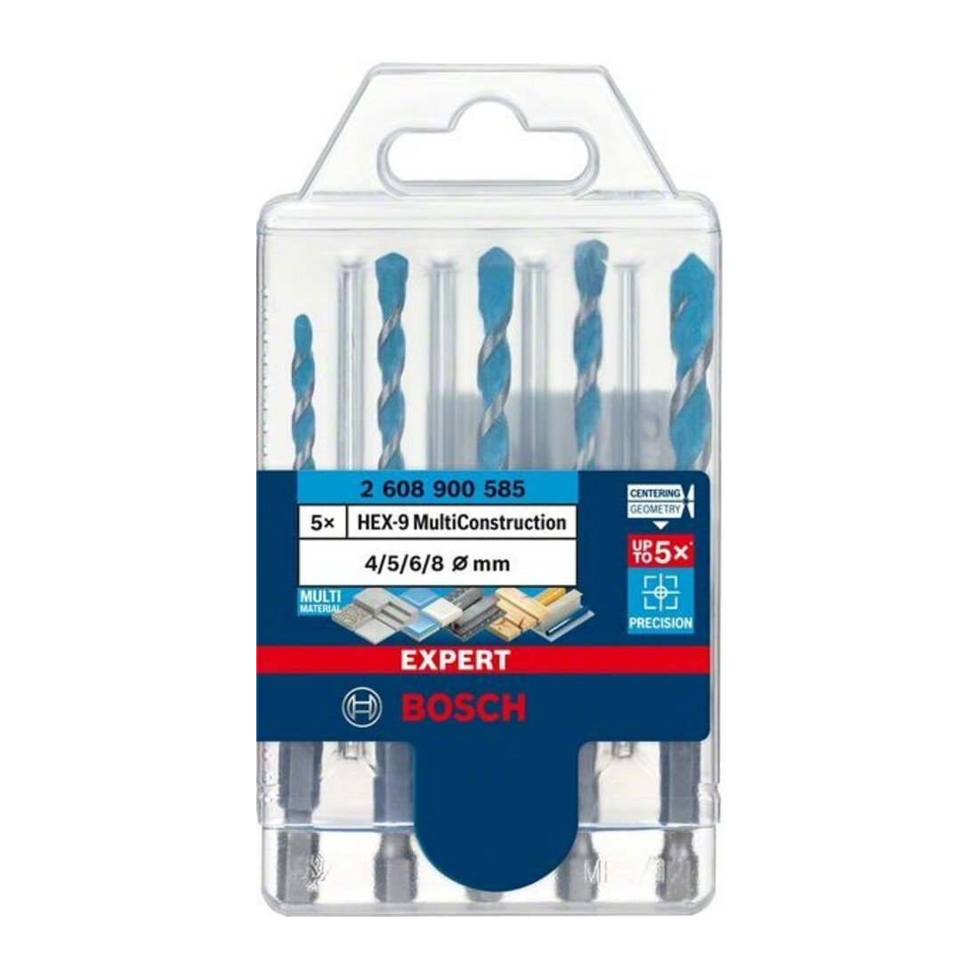 Bosch Jeu de forets à percussion HEX-9 5 pcs 4/5/6/8 mm MultiConstruction EXPERT