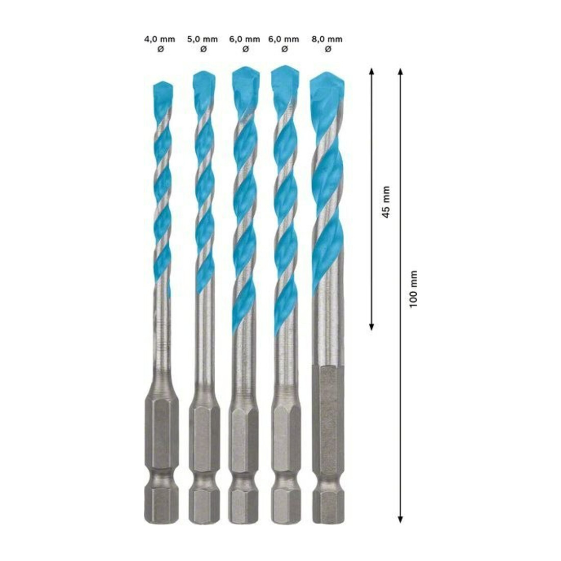 Bosch Jeu de forets à percussion HEX-9 5 pcs 4/5/6/8 mm MultiConstruction EXPERT