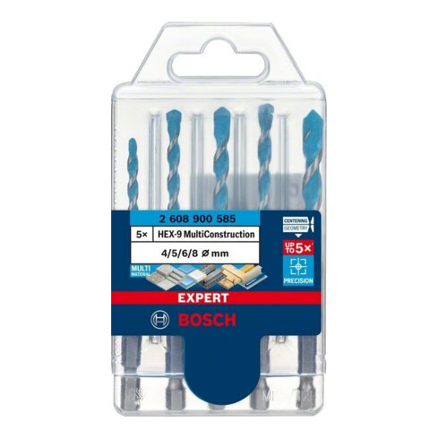 Bosch Jeu de forets à percussion HEX-9 5 pcs 4/5/6/8 mm MultiConstruction EXPERT
