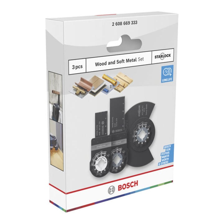 Bosch Jeu de lames bois et métaux tendres pour outils multifonctions oscillants, 3 pièces