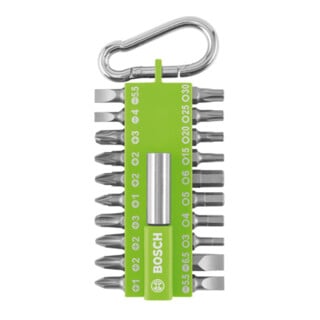 Bosch Jeu d'embouts de tournevis 21 pièces avec mousqueton, vert clair