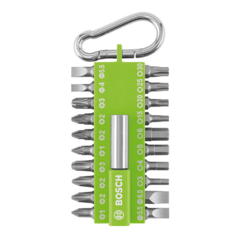 Bosch Jeu d'embouts de tournevis 21 pièces avec mousqueton, vert clair
