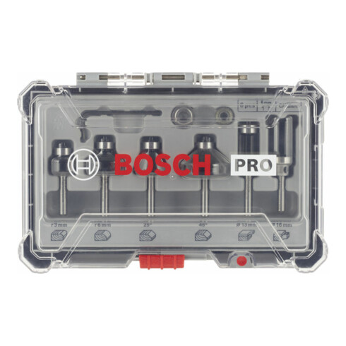 Bosch kanten- en afschuinfrezenset 6 mm schacht 6 stuks