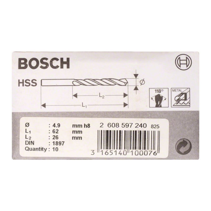 Bosch Karosseriebohrer HSS-R DIN 1897 4,9 x 26 x 62 mm