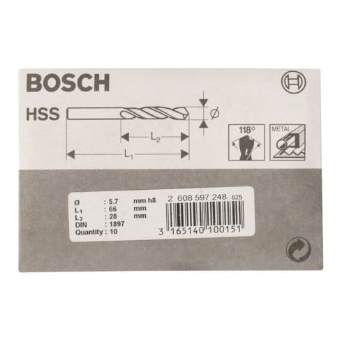Bosch Karosseriebohrer HSS-R DIN 1897 5,7 x 28 x 66 mm