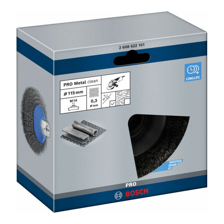 Bosch kegelborstel Clean for Metal gegolfd 115 mm 0,3 mm 12500 tpm M14
