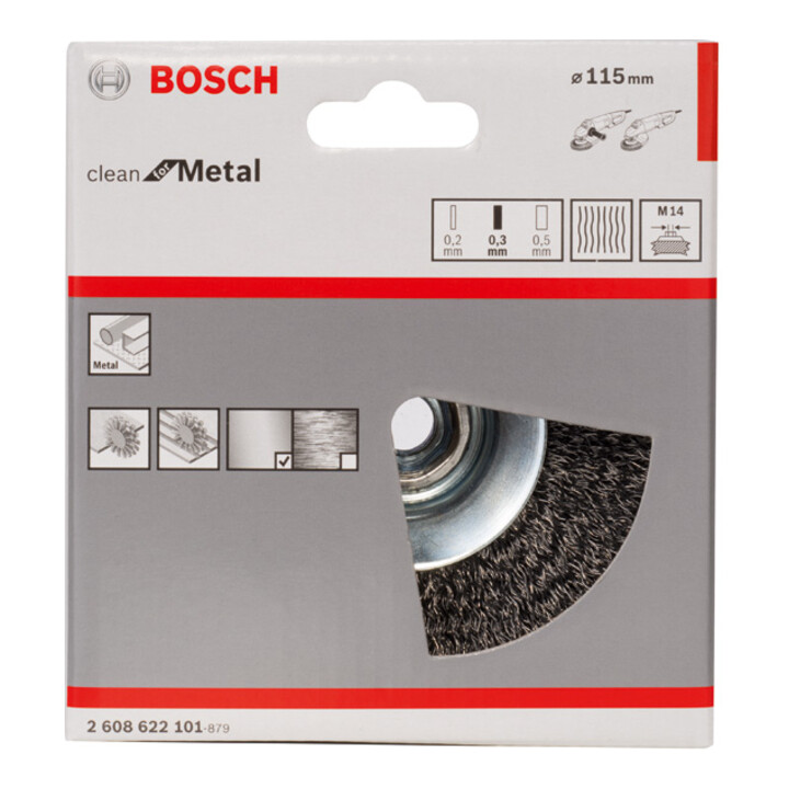 Bosch kegelborstel Clean for Metal gegolfd 115 mm 0,3 mm 12500 tpm M14